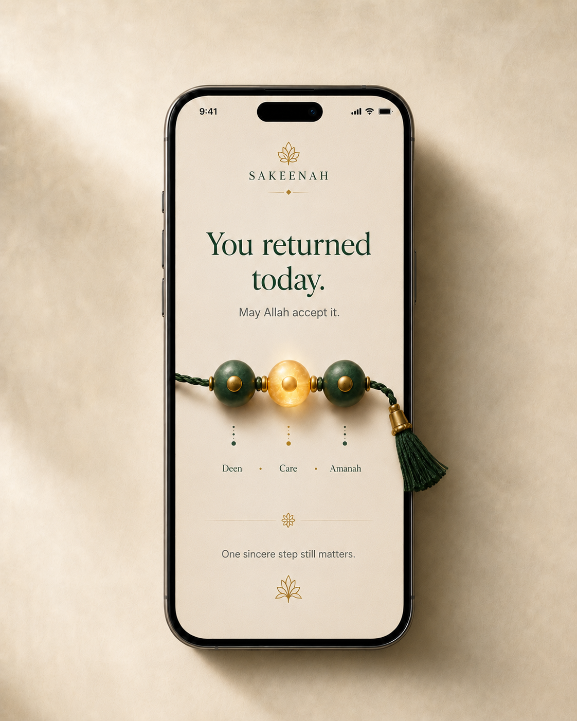 Sakeenah afterglow screen saying you returned today